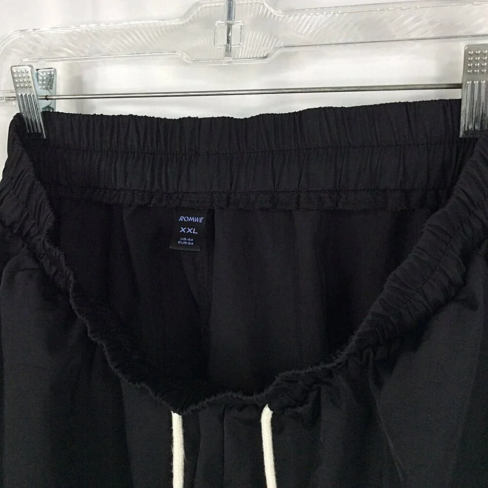 Romwe Men's Athletic Shorts Size XXL Black Drawstring Elastic Waist Pockets Gym